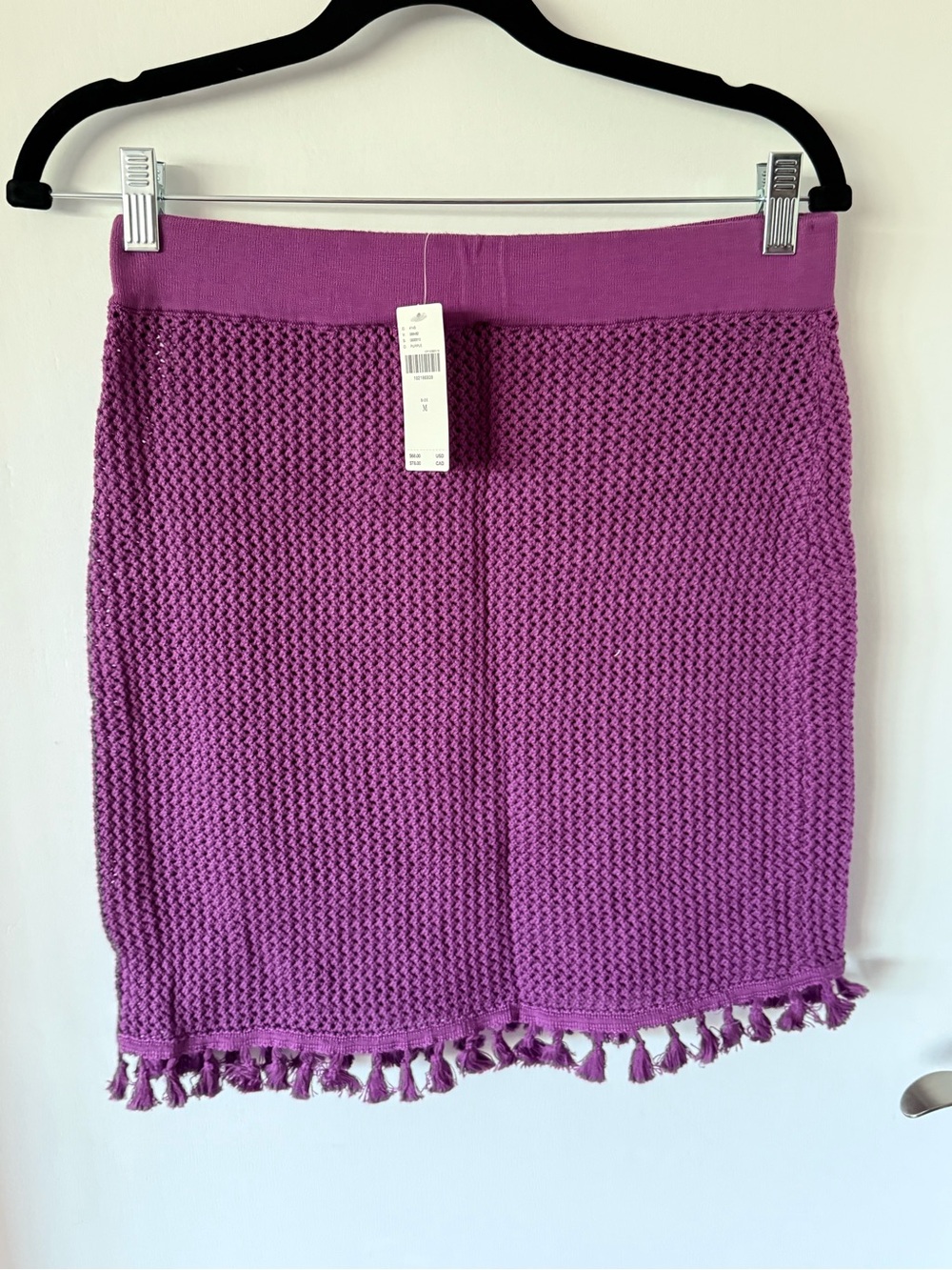 Anthropologie Magenta Knit Tassel-Hem Mini Skirt